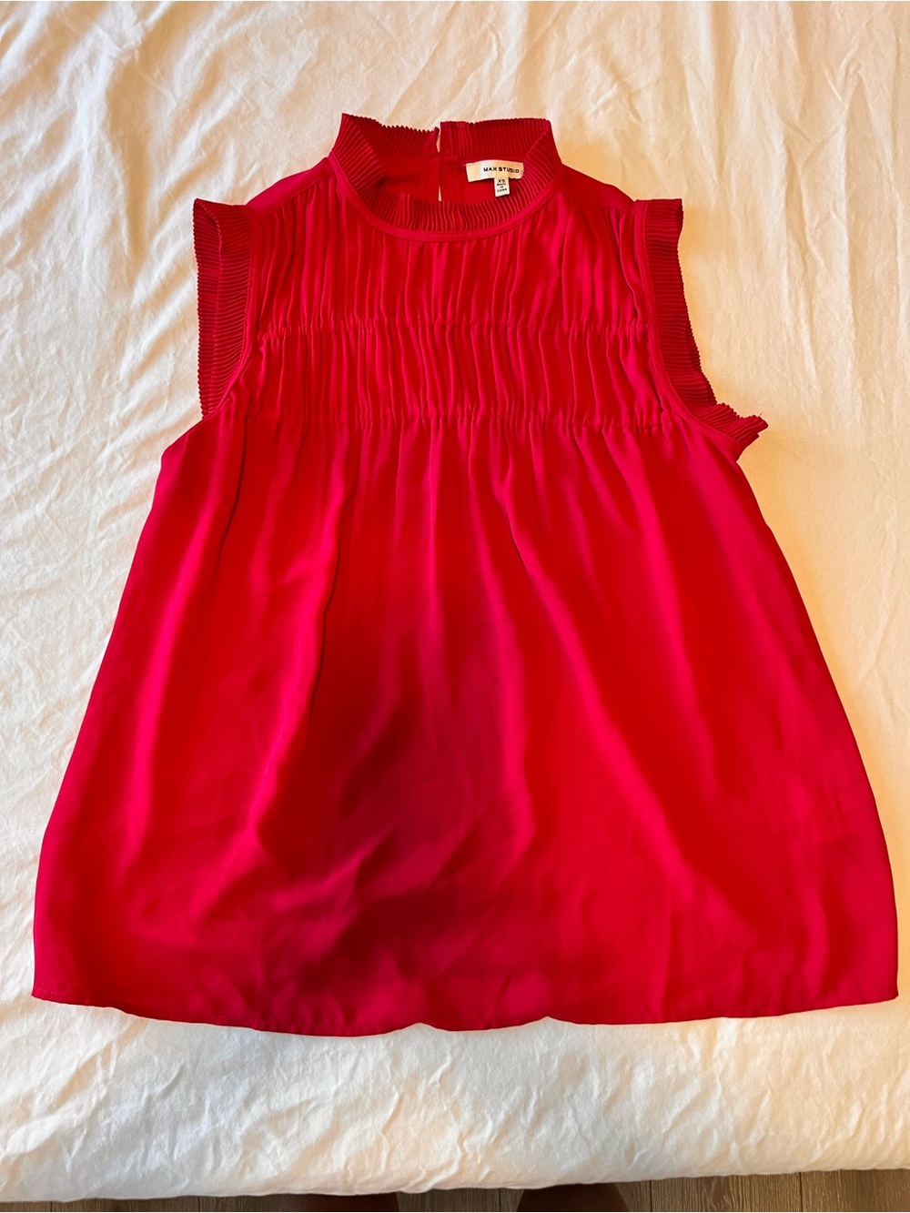 Max Studio Pink Sleeveless Pleated Mock Neck Blouse